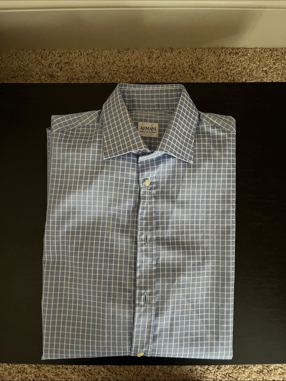 Armani Collezioni Blue and White Windowpane Dress Shirt